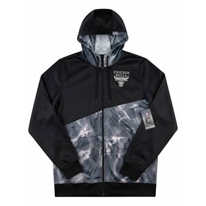 UNK Chicago Bulls NBA Full Zip Hooded Jacket Black Gray Smoke Print Size XL